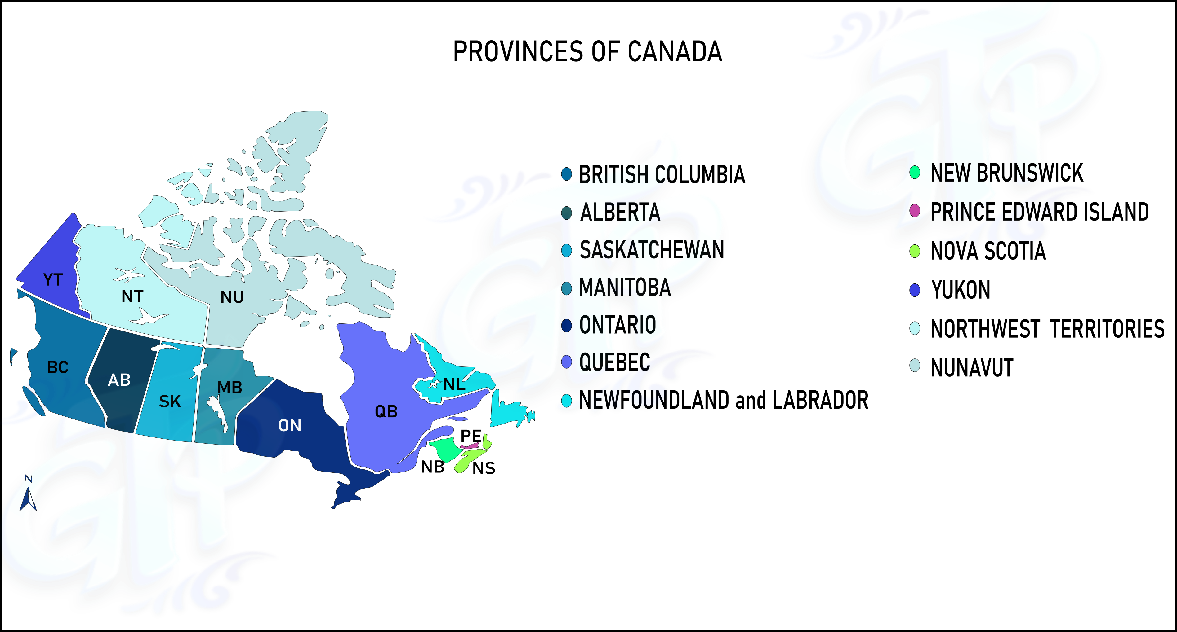 Map of Canada showing provinces